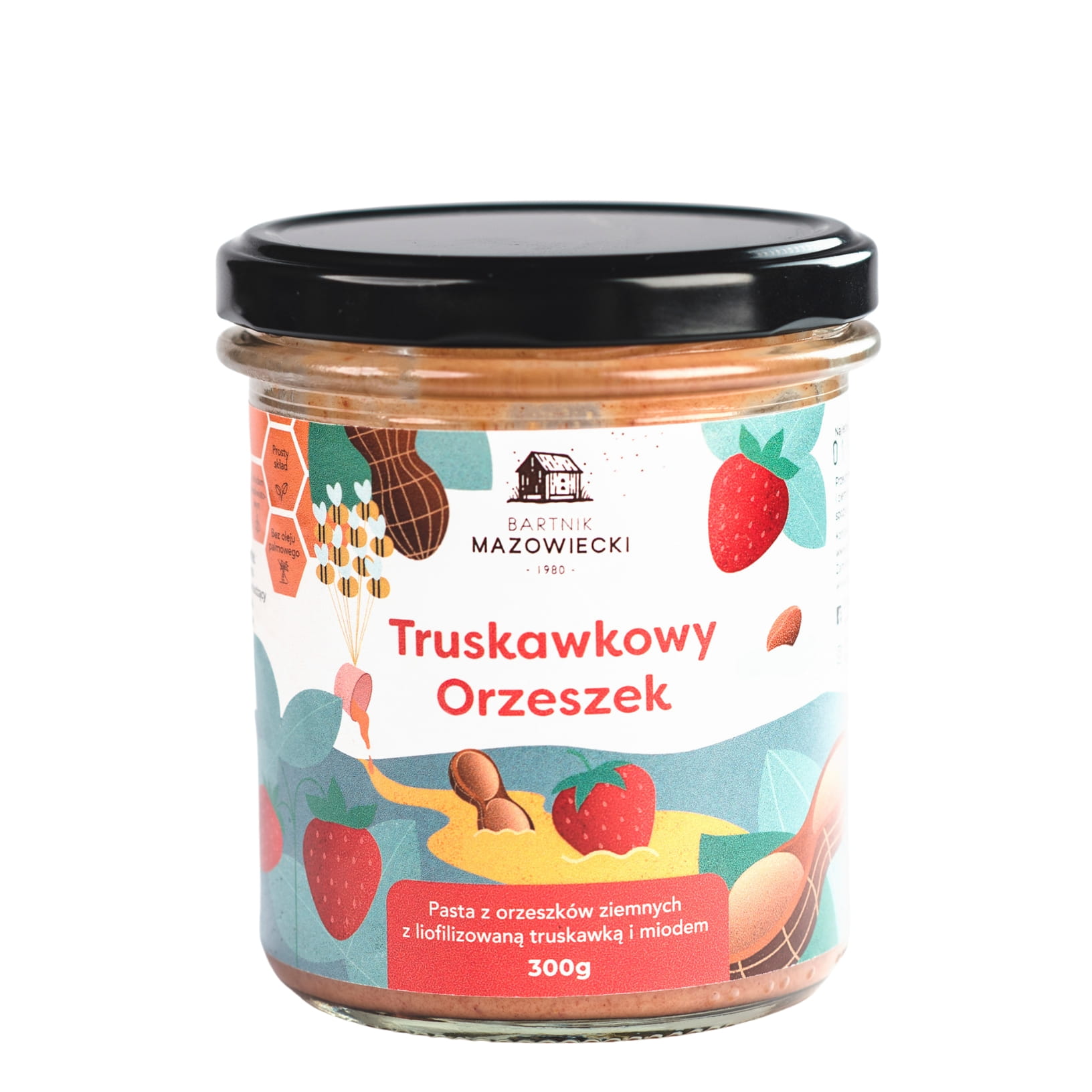 Truskawkowy orzeszek -  pasta orzechowa z miodem i liofilizowaną truskawką
