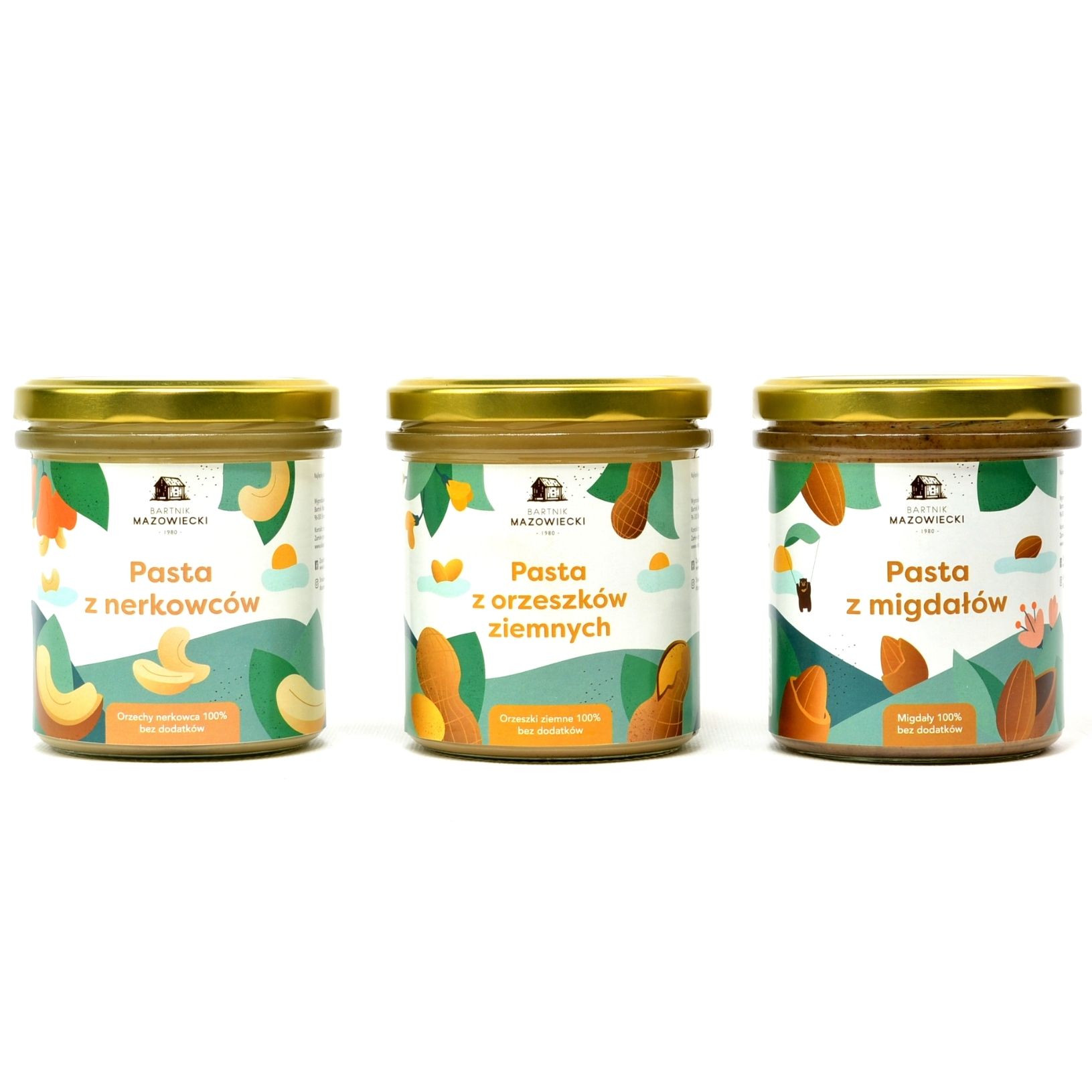 Zestaw " 3 x pasty orzechowe100%" (pasta z ziemnych, nerkowca, migdała)
